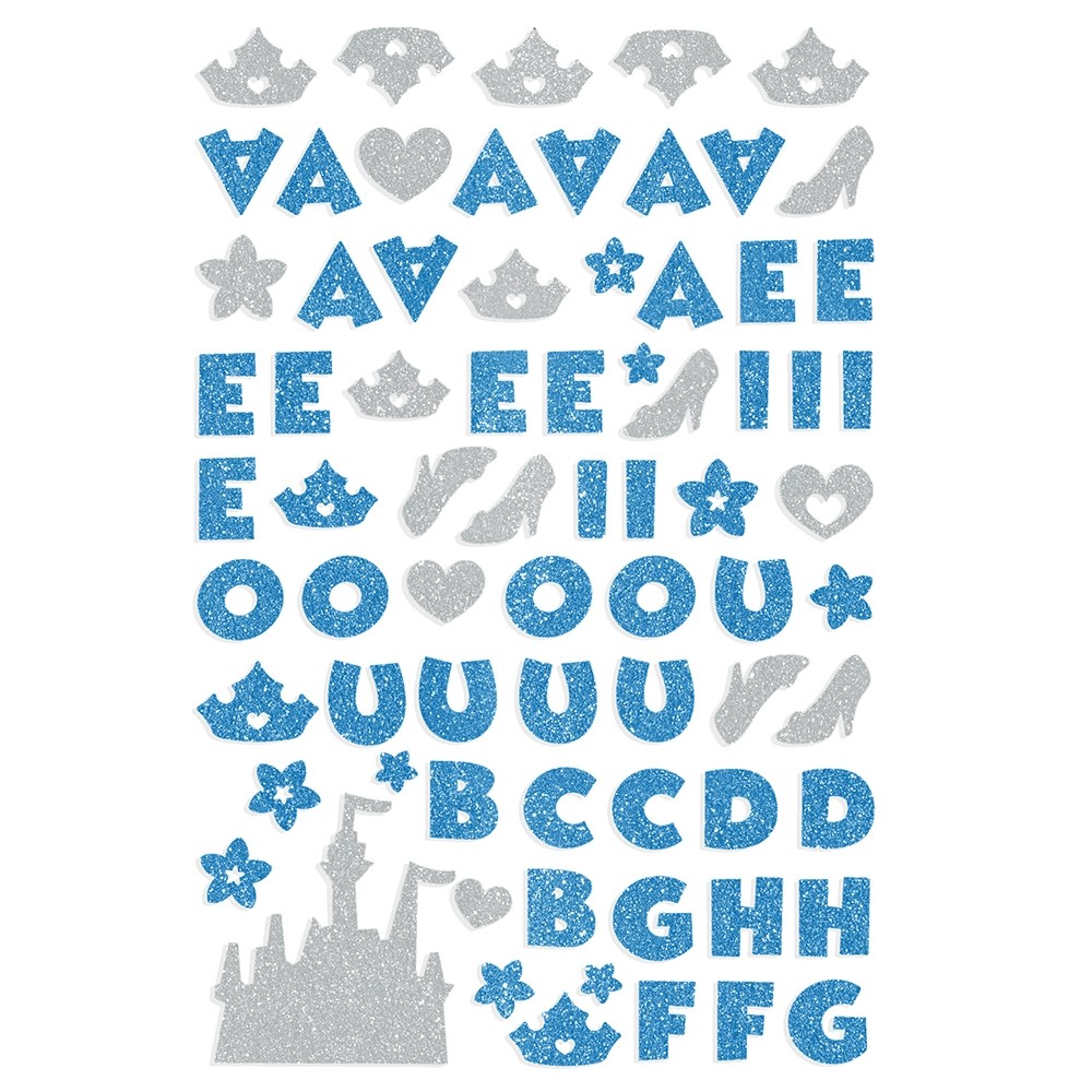 Adesivo TEC Disney - Alfabeto EVA Puro Glitter - Princesas Azul