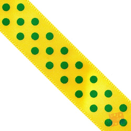 Fita Cetim - Amarelo Poá Verde 16mm