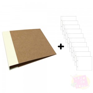 Álbum D-Ring - 15x15cm + 10 Envelopes Plásticos - Marfim e Kraft