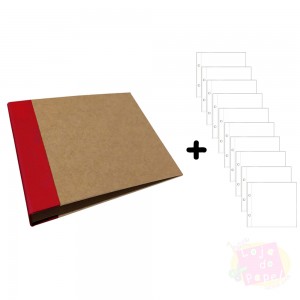 Álbum D-Ring - 15x15cm + 10 Envelopes Plásticos - Vermelho e Kraft