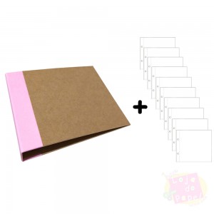 Álbum D-Ring - 15x15cm + 10 Envelopes Plásticos - Rosa Bebê e Kraft