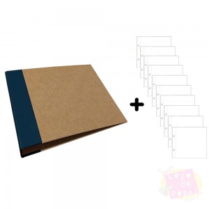 Álbum D-Ring - 15x15cm + 10 Envelopes Plásticos - Azul Petróleo e Kraft