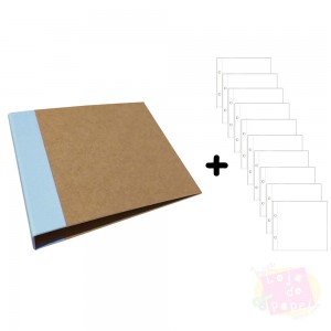 Álbum D-Ring - 15x15cm + 10 Envelopes Plásticos - Azul Bebê e Kraft