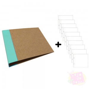 Álbum D-Ring - 15x15cm + 10 Envelopes Plásticos - Verde Turquesa e Kraft