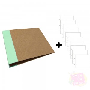 Álbum D-Ring - 15x15cm + 10 Envelopes Plásticos - Verde Bebê e Kraft