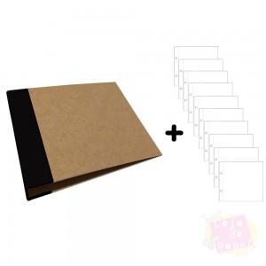 Álbum D-Ring - 15x15cm + 10 Envelopes Plásticos - Preto e Kraft