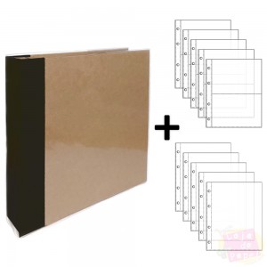 Álbum D-Ring - 21x15cm + 10 Envelopes Plásticos - Preto e Kraft