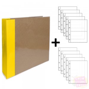 Álbum D-Ring - 21x15cm + 10 Envelopes Plásticos - Amarelo e Kraft