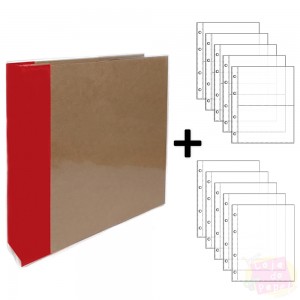 Álbum D-Ring - 21x15cm + 10 Envelopes Plásticos - Vermelho e Kraft