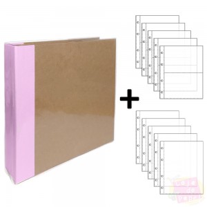 Álbum D-Ring - 21x15cm + 10 Envelopes Plásticos - Rosa Bebê e Kraft