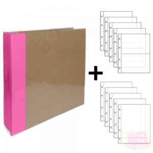 Álbum D-Ring - 21x15cm + 10 Envelopes Plásticos - Pink e Kraft