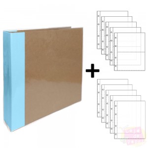 Álbum D-Ring - 21x15cm + 10 Envelopes Plásticos - Azul Bebê e Kraft