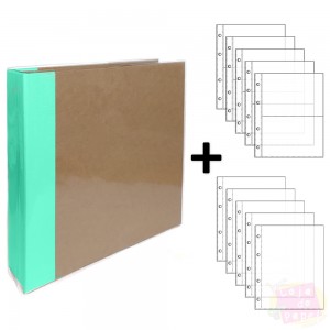 Álbum D-Ring - 21x15cm + 10 Envelopes Plásticos - Verde Turquesa e Kraft