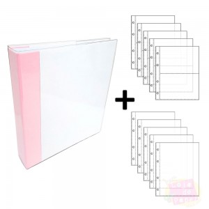 Álbum D-Ring - 21x15cm + 10 Envelopes Plásticos - Rosa Bebê e Branco