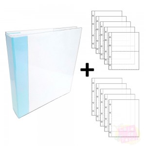 Álbum D-Ring - 21x15cm + 10 Envelopes Plásticos - Azul Bebê e Branco