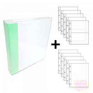 Álbum D-Ring - 21x15cm + 10 Envelopes Plásticos - Verde Bebê e Branco