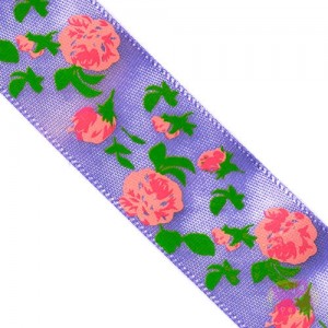 Fita Cetim - Floral Rosa Lilás 25mm