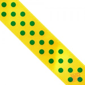 Fita Cetim - Amarelo Poá Verde 16mm