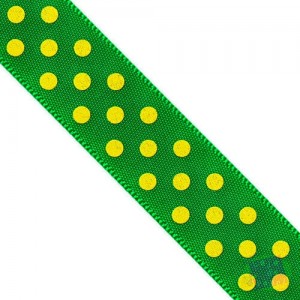 Fita Cetim - Verde Poá Amarelo 16mm