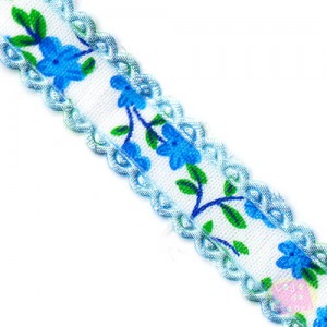 Fita Gorgurão - Flores Azul 15mm
