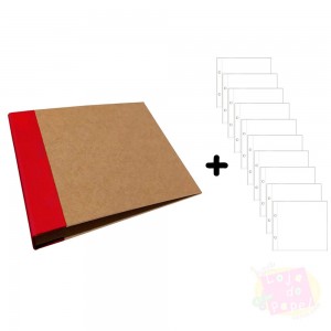 Álbum D-Ring - 10x15cm + 10 Envelopes Plásticos -  Vermelho e Kraft