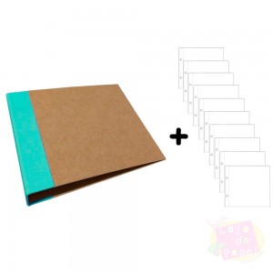 Álbum D-Ring - 10x15cm + 10 Envelopes Plásticos -  Verde Turquesa e Kraft