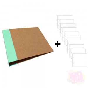 Álbum D-Ring - 10x15cm + 10 Envelopes Plásticos -  Verde Bebê e Kraft